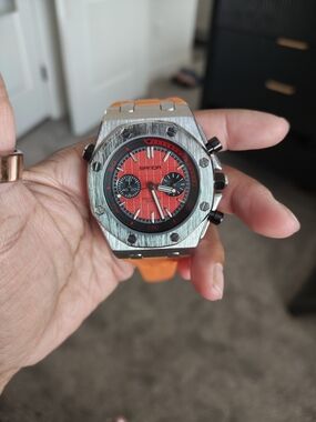 Orange Dial Stainless Chronograph Watch
